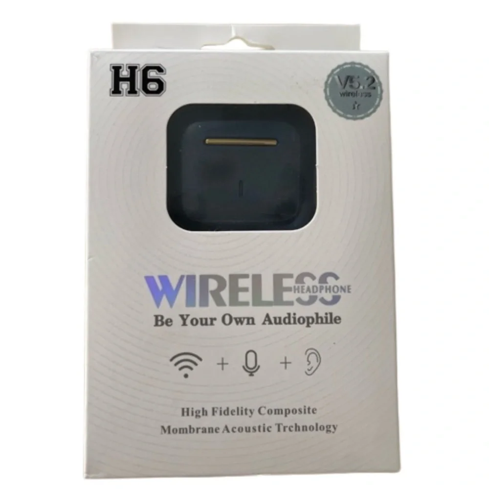BNIB H6 Wireless V5.2 AirPods Dark Blue,box,AirPods and charger.